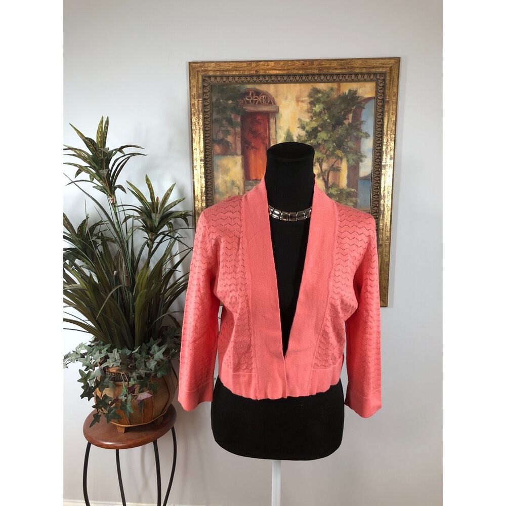Ronni Nicole Cardigan Women's Large Coral Solid Open Front Bohemian Whimsigoth